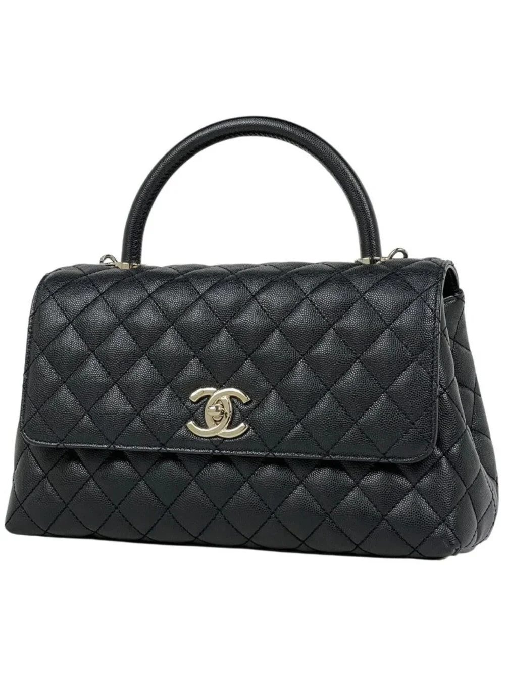 Chanel Large Top Handle Flap Bag Handbag CC Logo Quilted 2-Way Caviar Leather